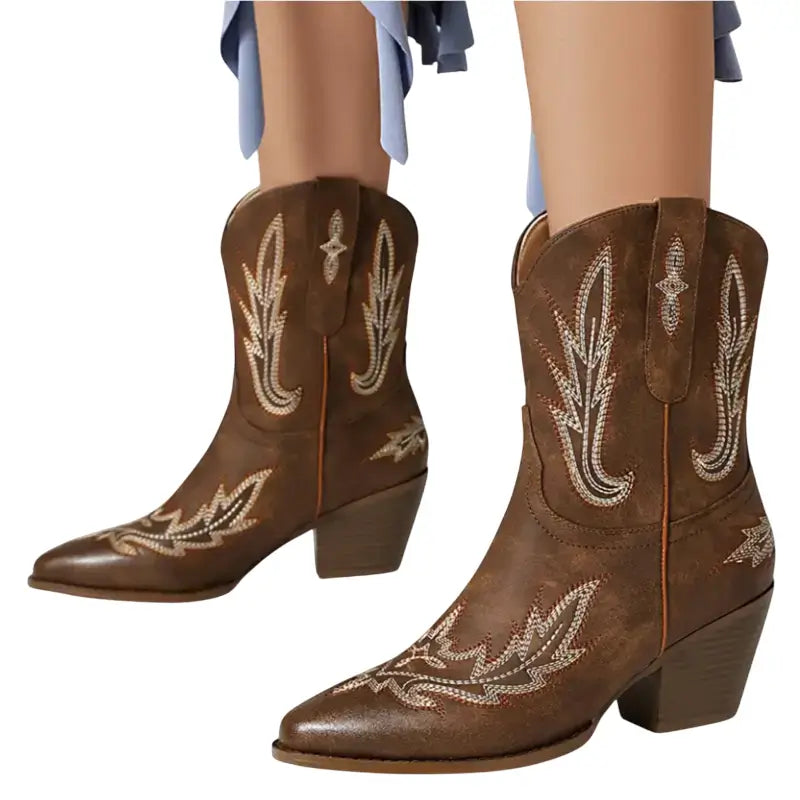 Western Boots Damen - Echte Leder Cowboystiefel Für Herbst & Winter