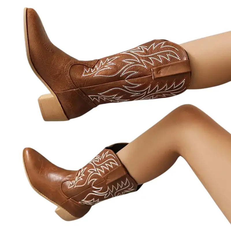 Bottes De Cowboy Femme Texas En Cuir Marron - Pointure 39 / 6.5 M - Très Bon état