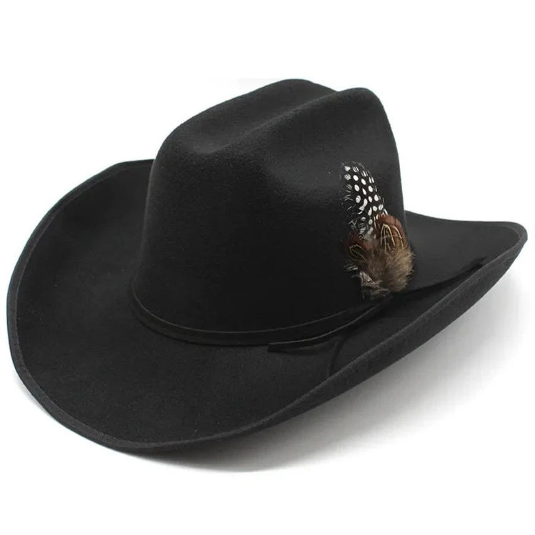 Schwarzer Cowboy-Hut Für Damen & Herren - Western Style Mit Breiter Krempe Aus Filz